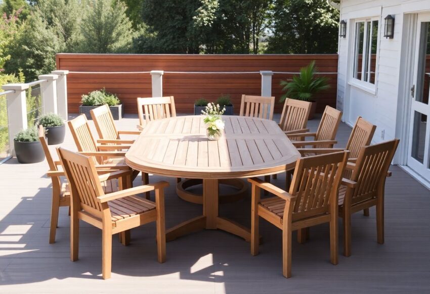 Un salon de jardin en teck massif pour 8 personnes chez lignesetbois.com